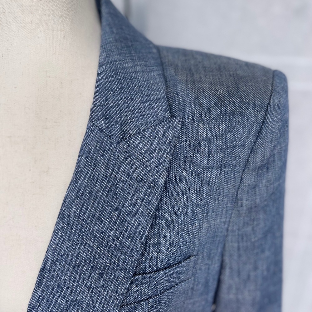 NWOT Veronica Beard Athens Blue Linen/Metallic Thread Dickey Jacket sz 10 - Picture 2 of 14